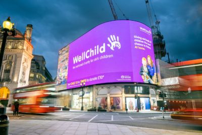 WellChild on the screens in Piccadilly Circus