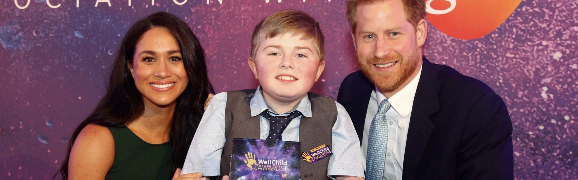 The Duke and Duchess of Sussex with WellChild Award winner William