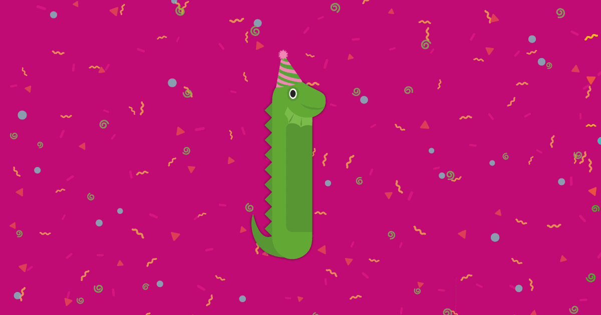 Issac Iguana on pink confetti background