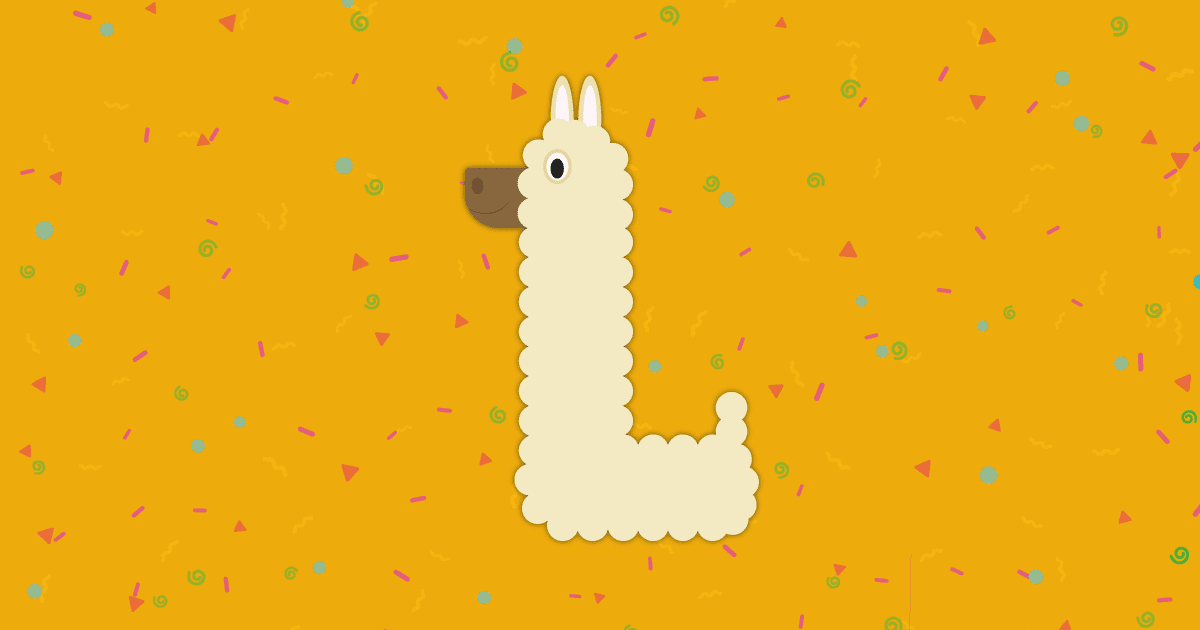 Lily Llama on yellow confetti background