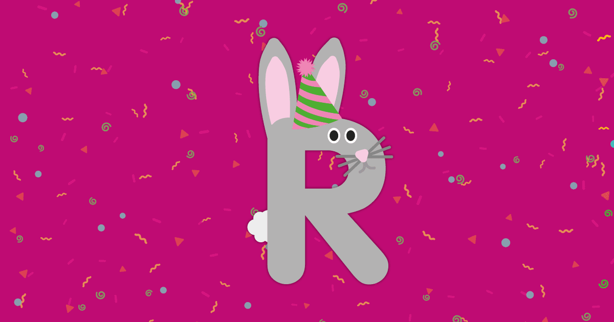 Ronnie rabbit on pink confetti background