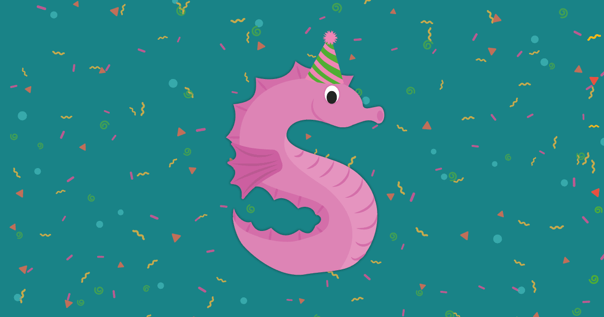 serena seahorse on teal confetti background