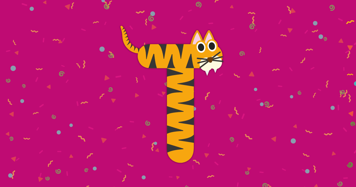 Tilly tiger on pink confetti background