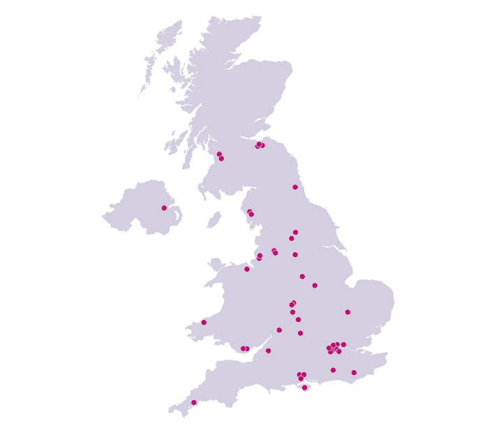 Map of the UK showing locations of WellChild Nurses