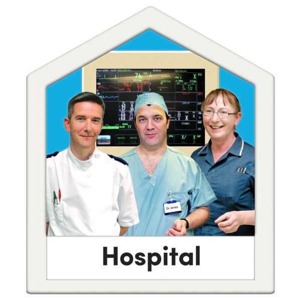 Easy Read guide 5 - hospital image with healthcare professionals