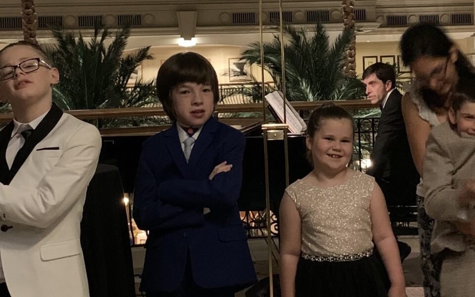 Finley, Noah, Maddison and Ollie dressed in their catwalk clothing