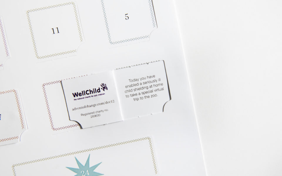 advent calendar with window open and WellChild logo inside