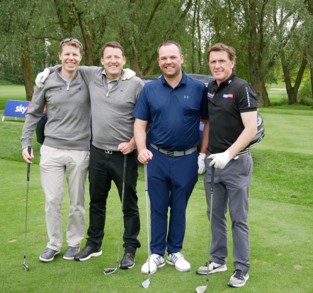 three golf players with Sir AP McCoy