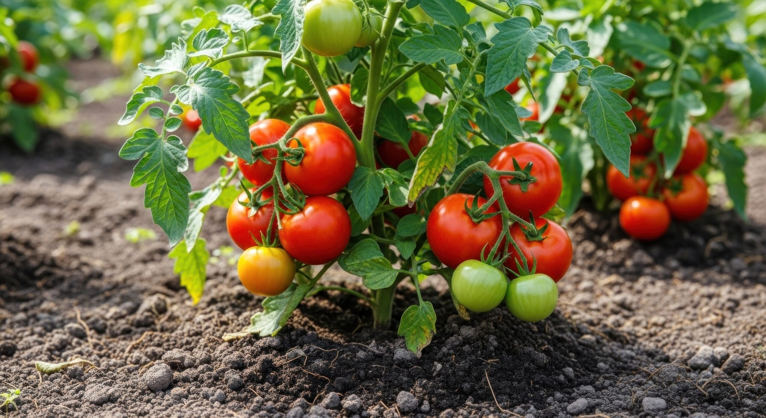 Vibrant tomatoes growing on plants